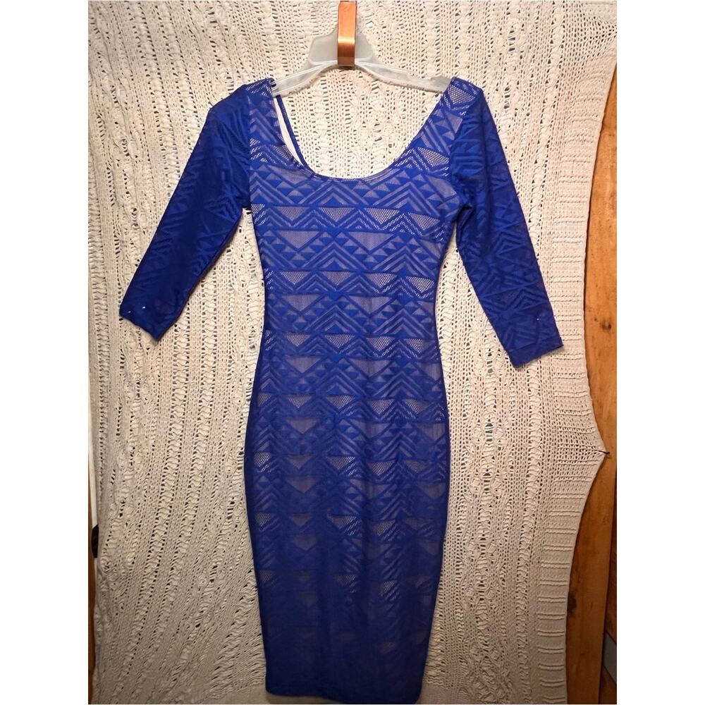 Holiday Party Romantic Lace Midi Dress Royal Blue Love Fire - Picture 2 of 4